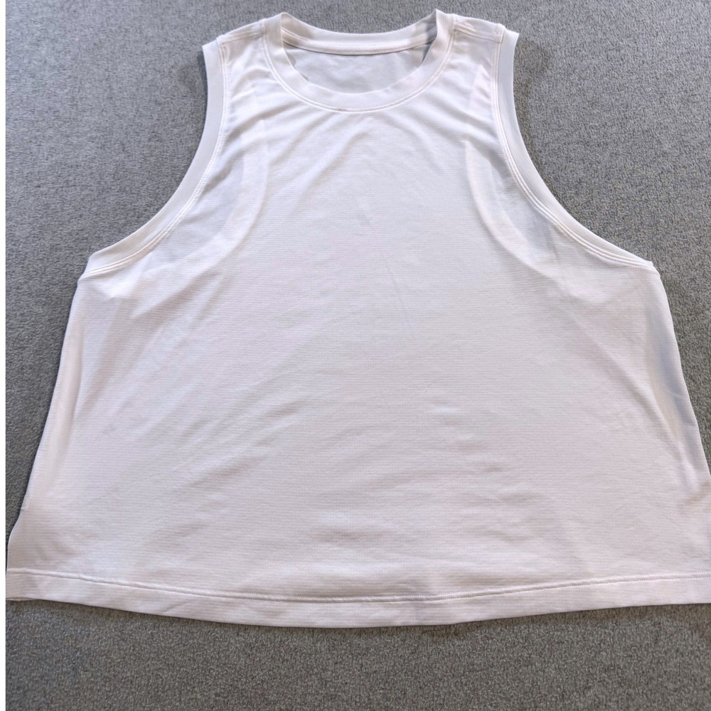 Lululemon Train To Be Tank‎ Top Womens 10 White Cropped Relaxed Fit Workout Tank
